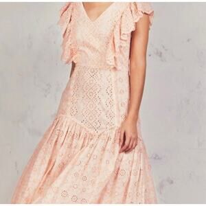 LoveShackFancy Crissilda Dress Pink Parfait Eyelet Maxi Dress Small NWT
